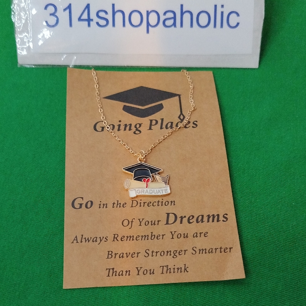Gold Graduation Necklace With Cap And Scroll Charm